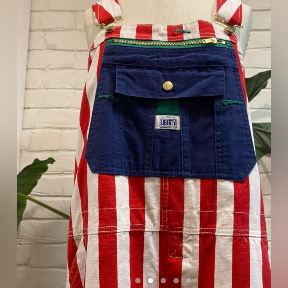 Liberty vintage candy cane stripe with Blue pockets overalls - Picture 3 of 6